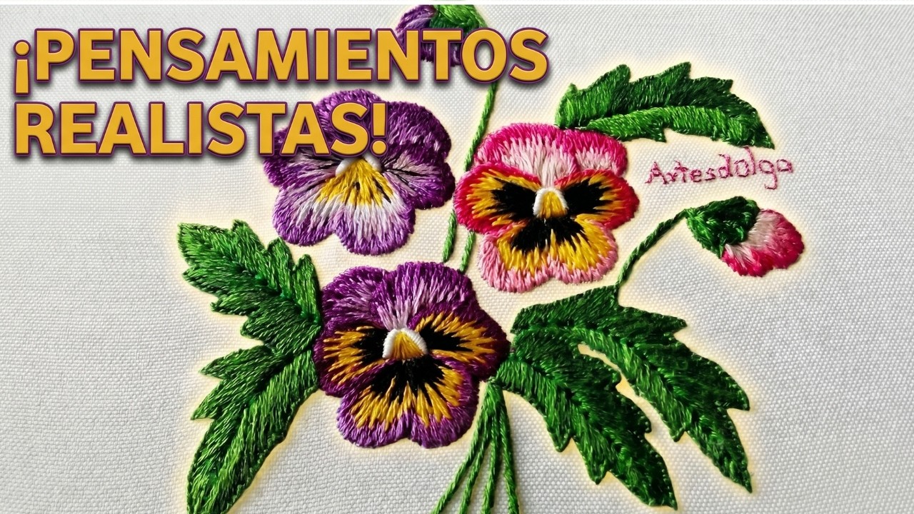 Hand Embroidery : Pansies with long and short stitch | Artesd'Olga