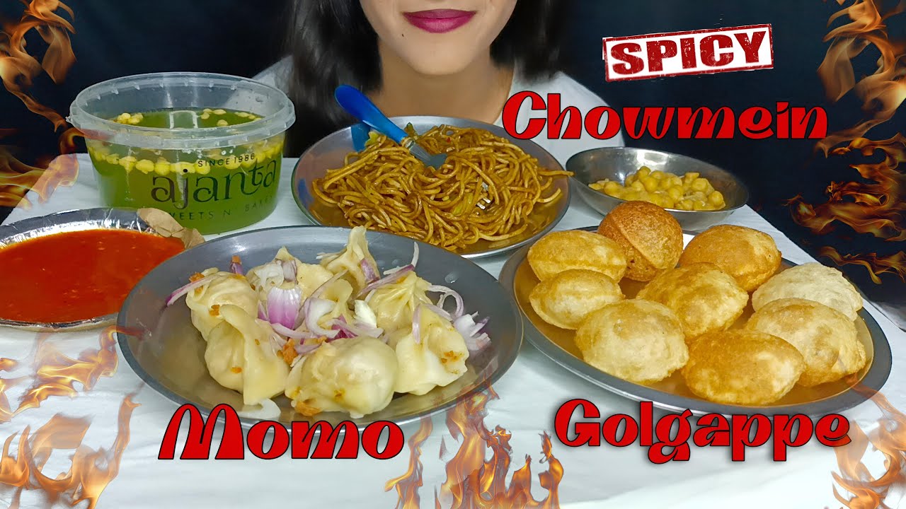 Eating 🔥Spicy Chowmein, Steamed Momo and Panipuri | Ultimate Street Food Mukbang ASMR 🤤