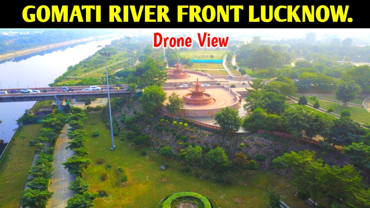Gomti River Front Drone View. Gomti River Front Lucknow. 