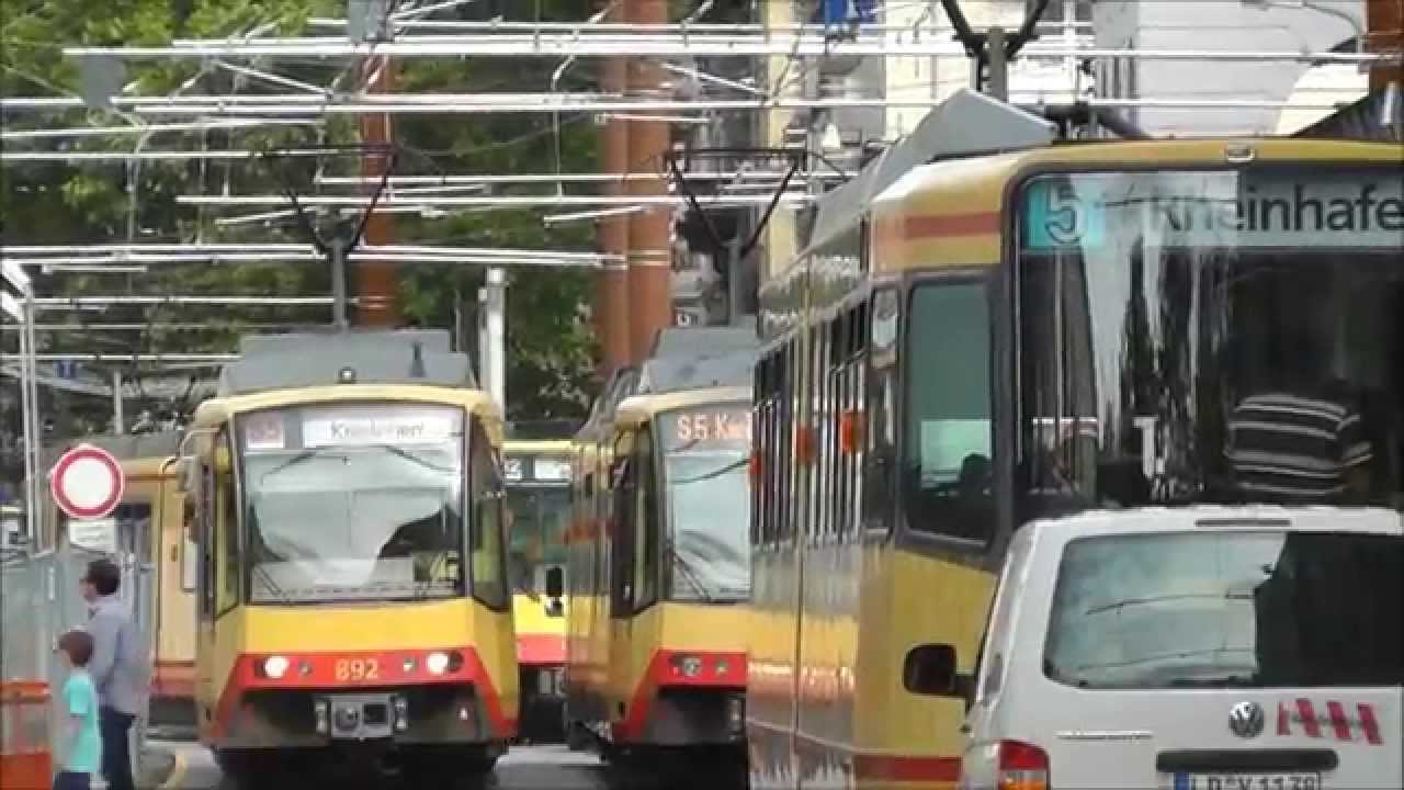Karlsruhe Stra&szlig;enbahnen und U-Bahnbau heute in der Stadt am 28.08.2014