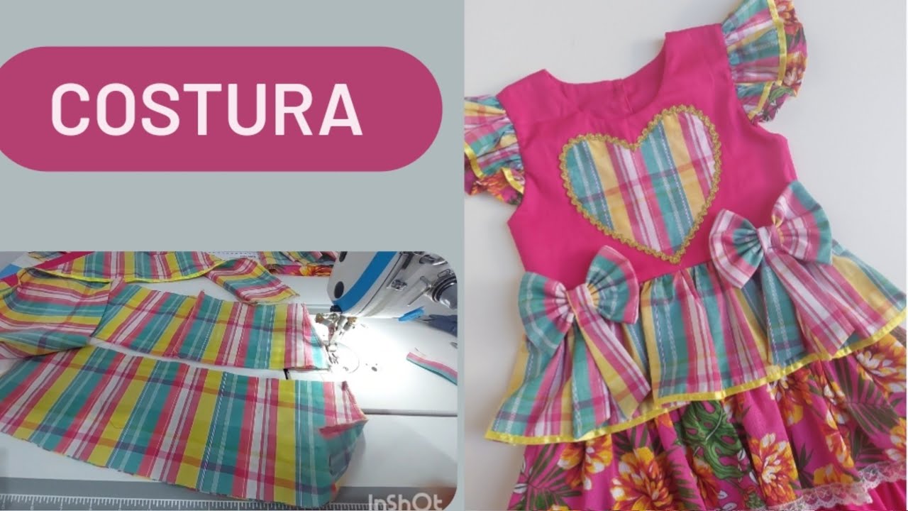 COMO COSTURAR VESTIDO INFANTIL FESTA JUNINA COM TRÊS BABADOS #sewing