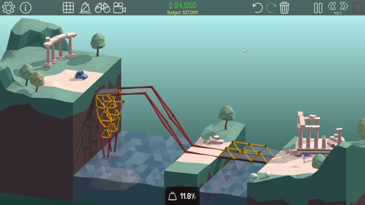 Falling Tower | 4-9 Ancient Ruins | Unbreaking Under-budget Solution | Poly Bridge