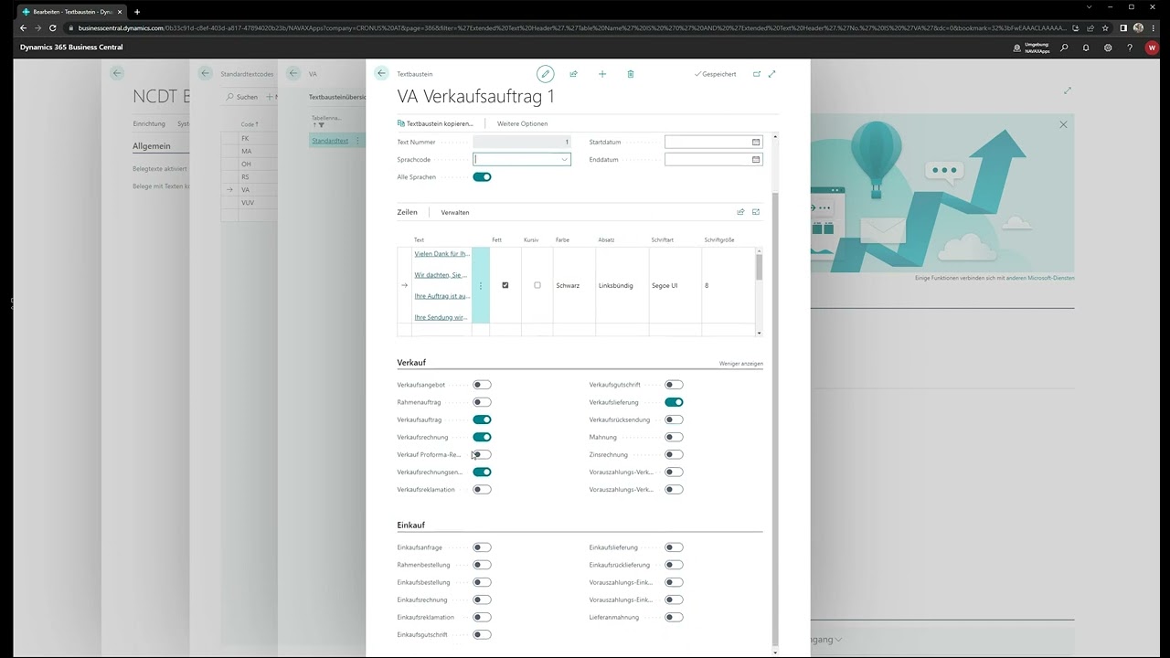 NCDT Document Text App f&uuml;r Microsoft Dynamics 365 Business Central Setup DE