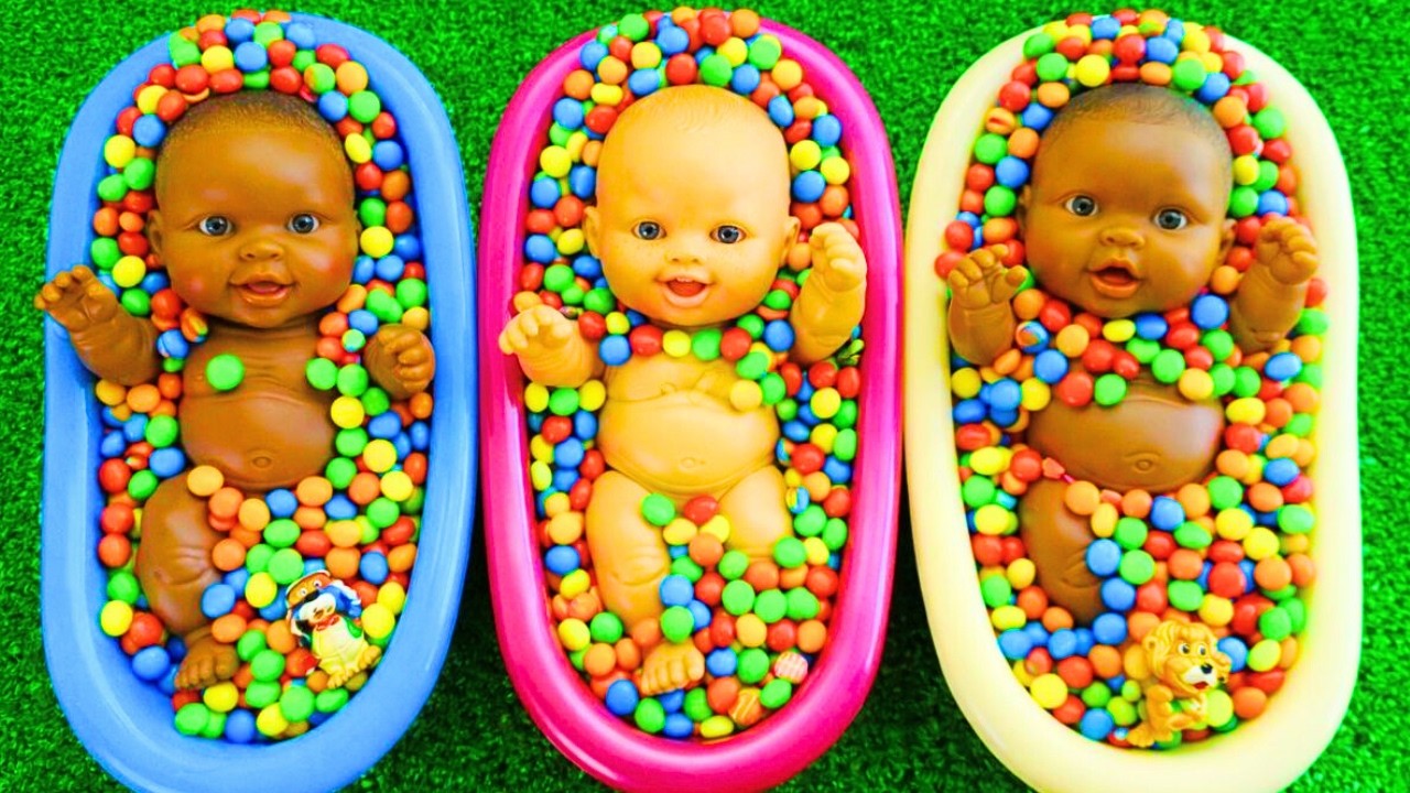 5 Minutes Satisfying with Full of 3 Rainbow BathTubs Candy with M&M's & Magic Slime Cutting Video