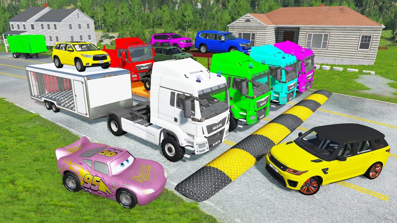 Flatbed Truck McQueen | Transportation with Truck - Pothole vs Car #244| BeamNG.Drive Gameplay