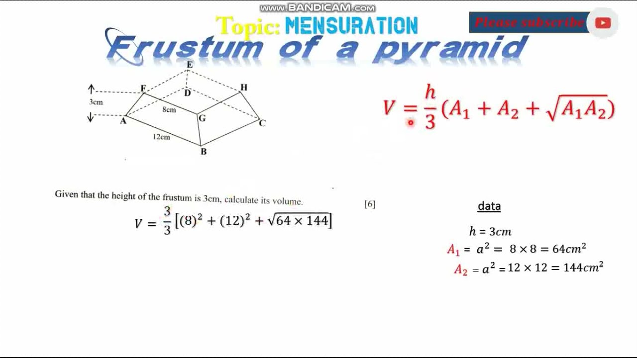 Volume of frustum of a Pyramid from a square base  #Frustum #Pyramid #volume #easyway