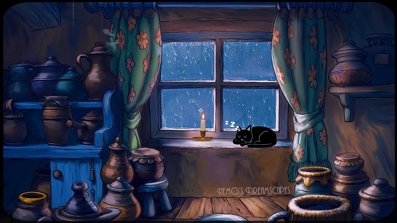 A stormy night w/ vintage oldies playing in another room (rain, windstorm & thunder) 11 HOURS ASMR
