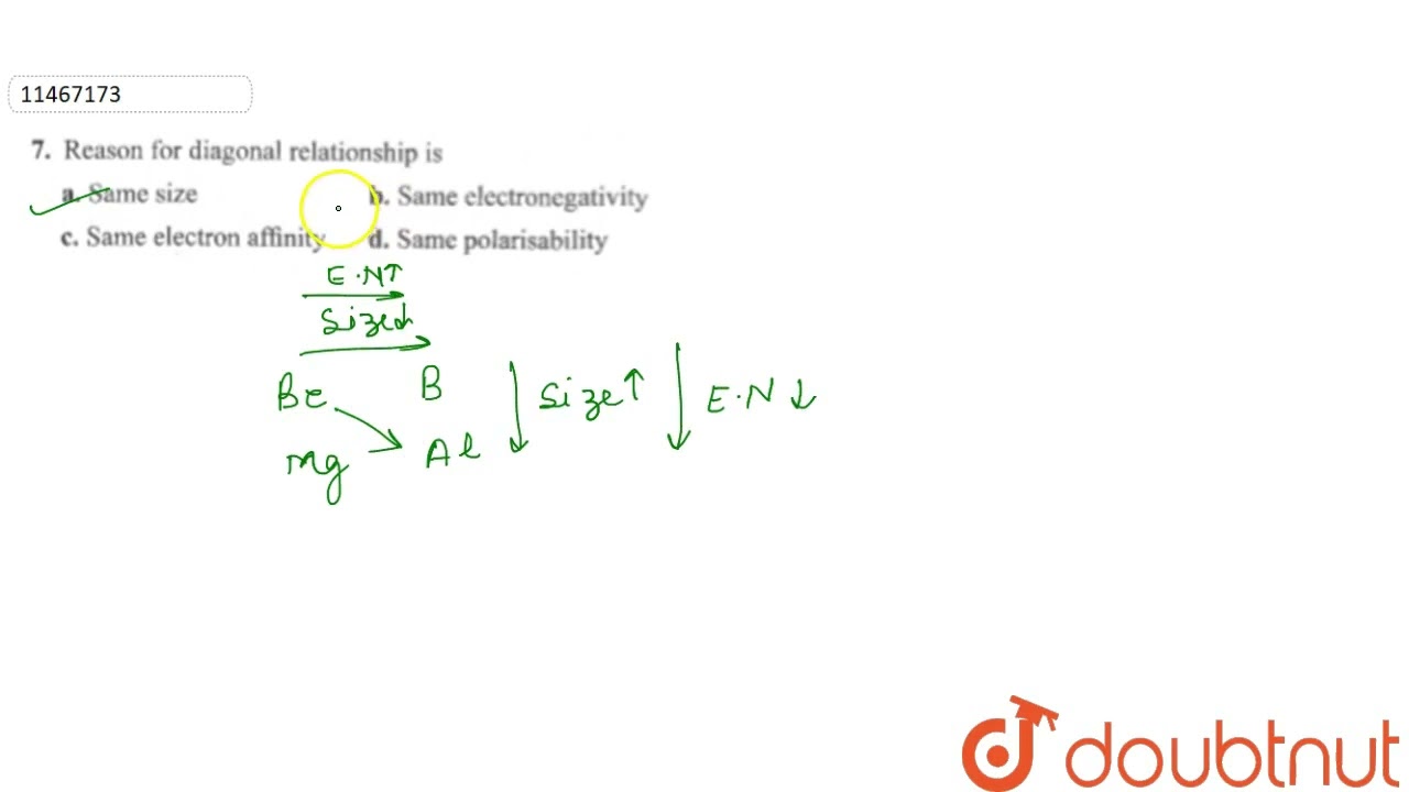 Reason for diagonal relationship is  | 11 | PERIODIC CLASSIFICATION OF ELEMENTS AND GENERAL INOR...