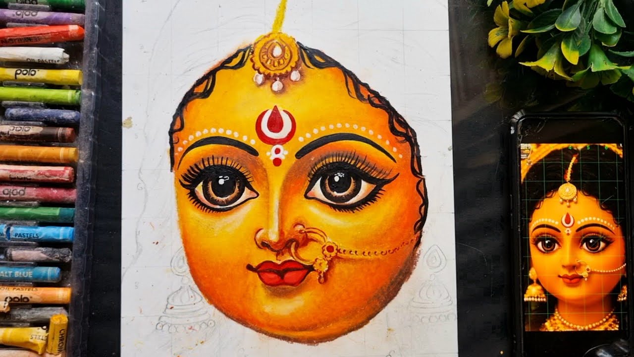 Cute Maa Durga drawing easy Part 2 | Durga Thakur drawing with oil pastel | CTW