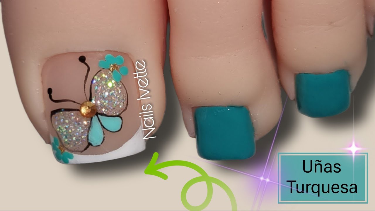 DISEÑO DE UÑAS TURQUESA / MODELO DE DECORACIÓN PARA UÑAS PRINCIPIANTE / UÑAS DECORADAS MARIPOSA