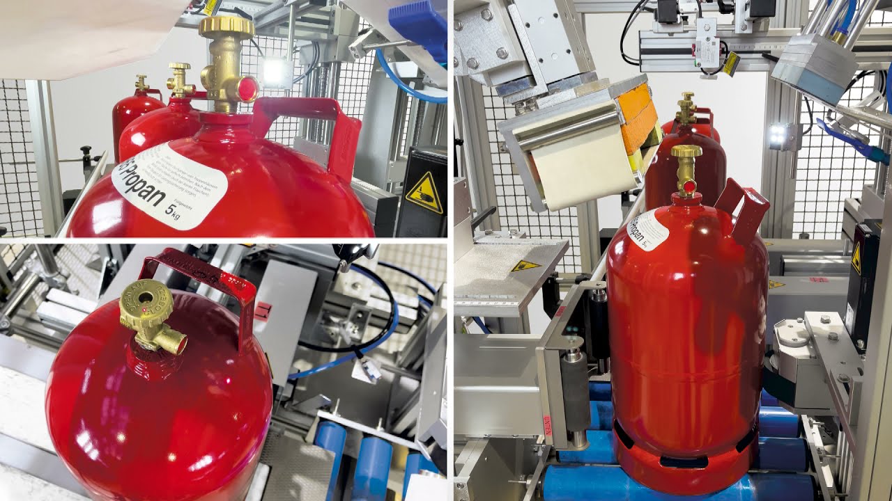Fully automatic gas bottle labelling system
