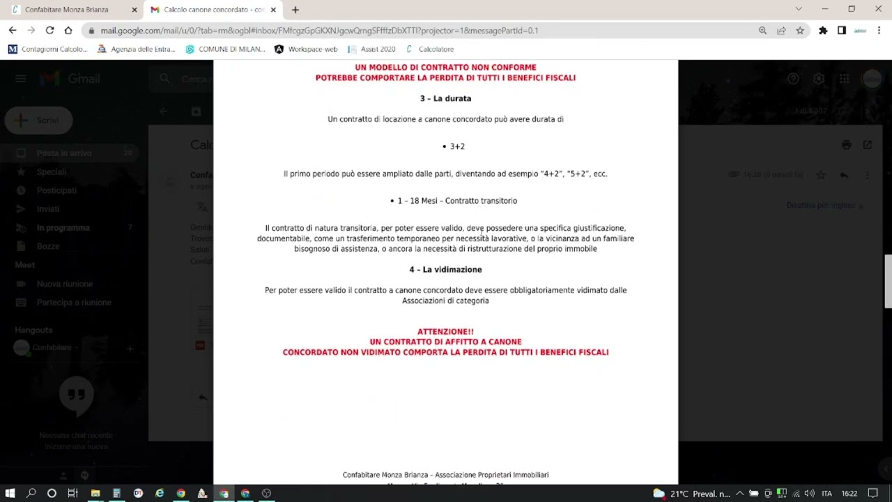 Istruzioni conteggio canone concordato