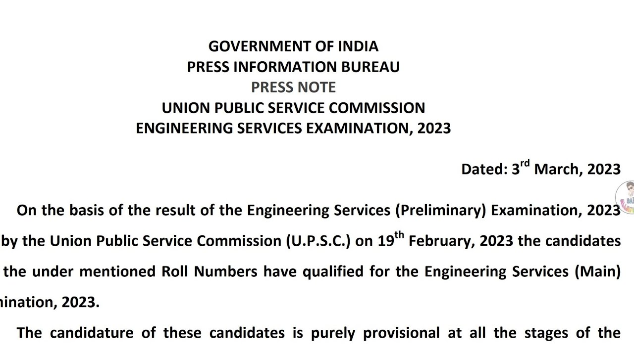 UPSC ESE-2023 II PRE RESULT II