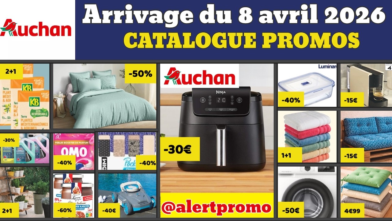 catalogue AUCHAN du 8 au 19 avril 2026 ✅ Arrivage maison cuisine linge 🔥 Promos deals Dim pub