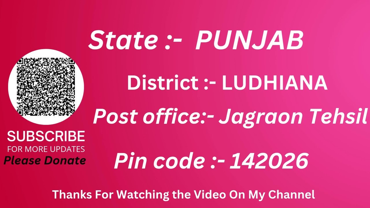 Punjab Ludhiana Jagraon tehsil Ka pin code 142026 / Ludhiana Jagraon tehsil ka post office