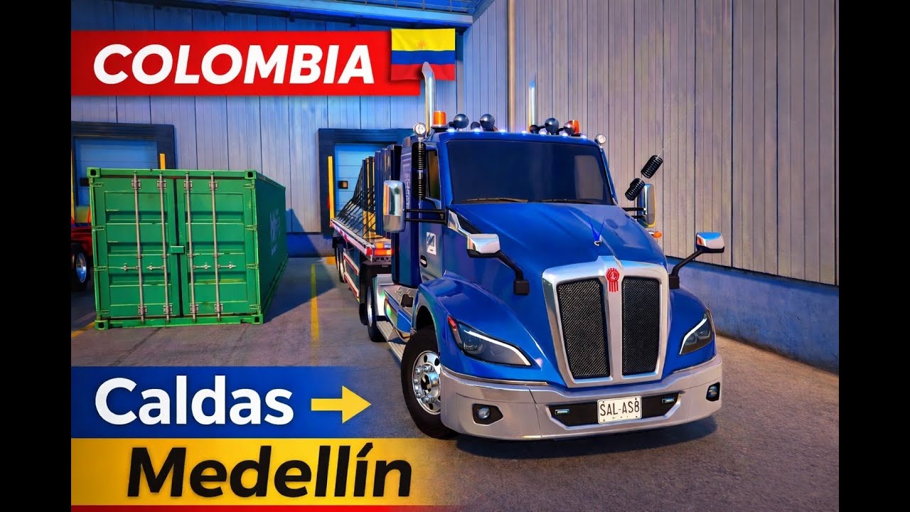 De Caldas a Medellín 🇨🇴 Kenworth T680 Daycab transportando carruchas de cable ATS Colombia Real Map