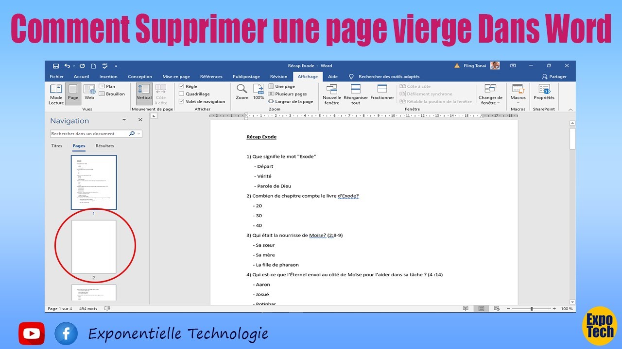 Comment supprimer une page vierge dans un document Word
