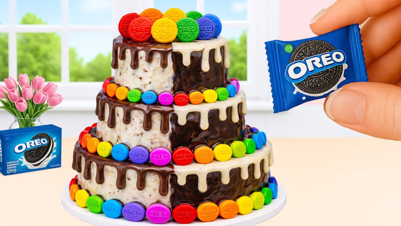 Mini Oreo Rainbow Cake 🍪🌈 Chocolate & Vanilla Drip | Satisfying Mini Baking by Tiny Cakes World