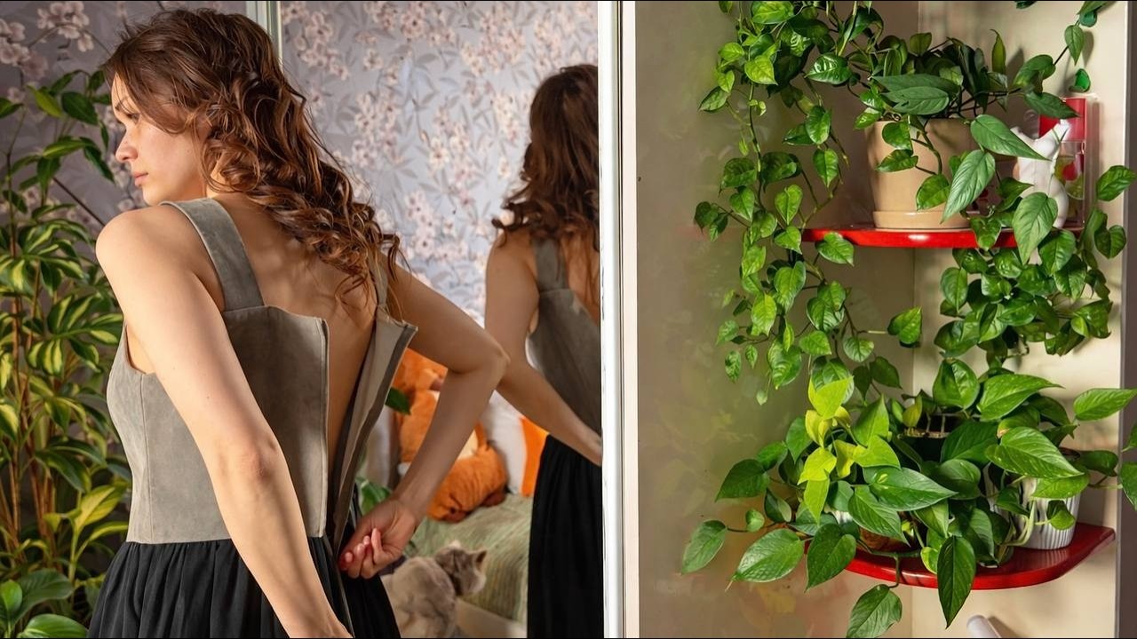 Quiet life of a young woman | early morning,plants and handmade lampshade