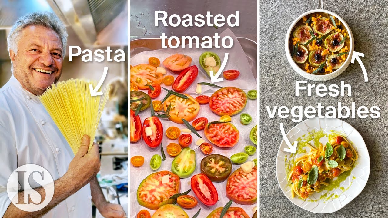 Pasta all'ortolana: Peppe Guida cucina in simultanea 3 ricette con i vegetali del suo orto
