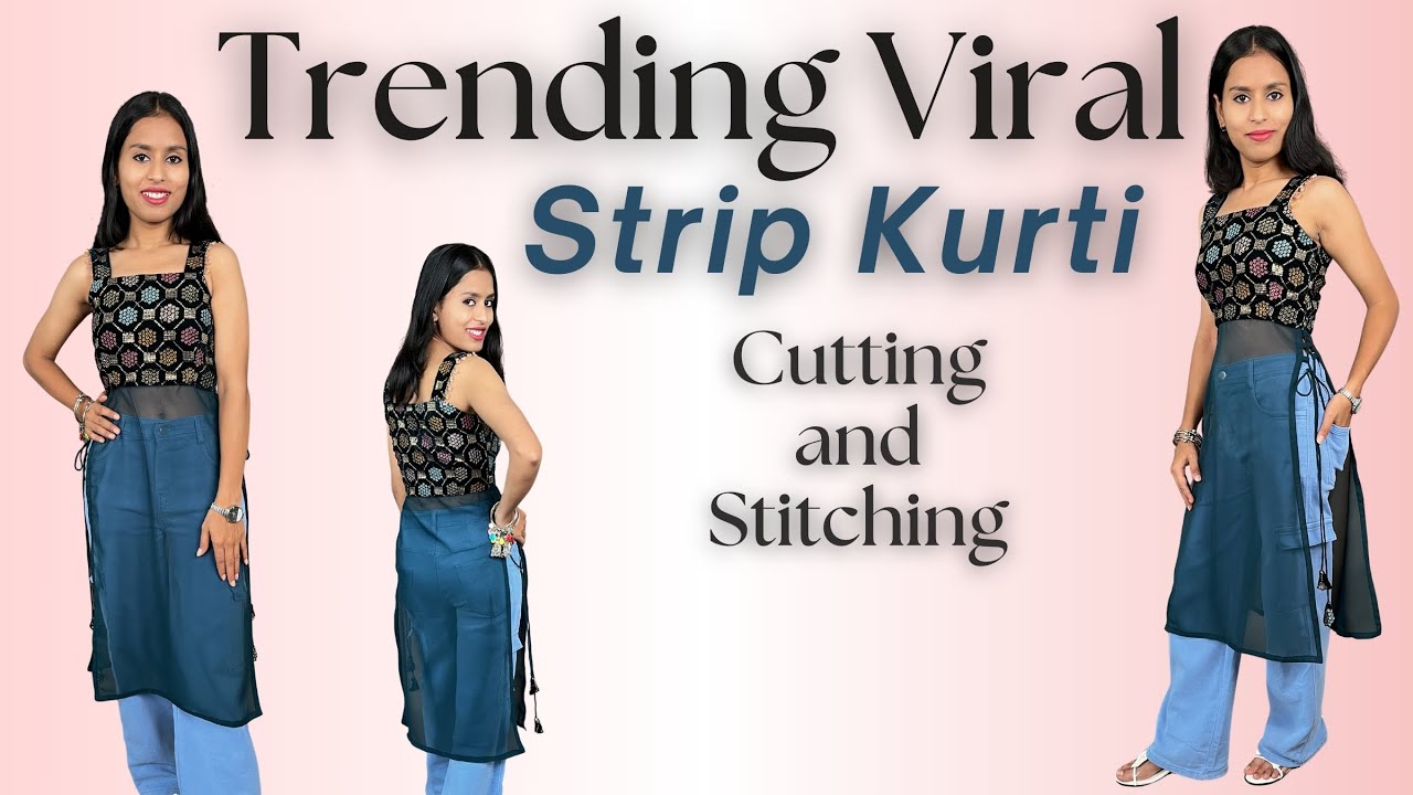 Trending Viral Strip Kurti Cutting and Stitching / Stylish Georgette Kurti Tutorial for Navratri