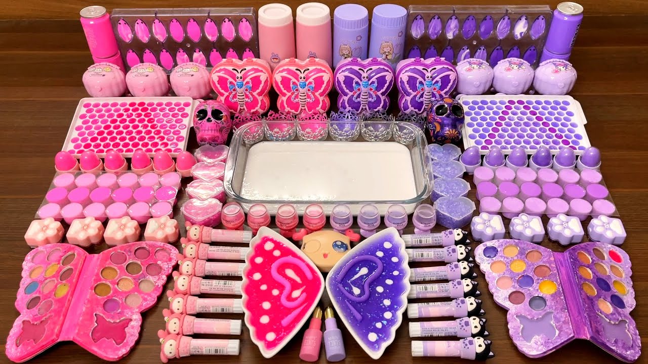 Slime Mixing Random: Pink vs Purple Glossy Glitter Battle Pop