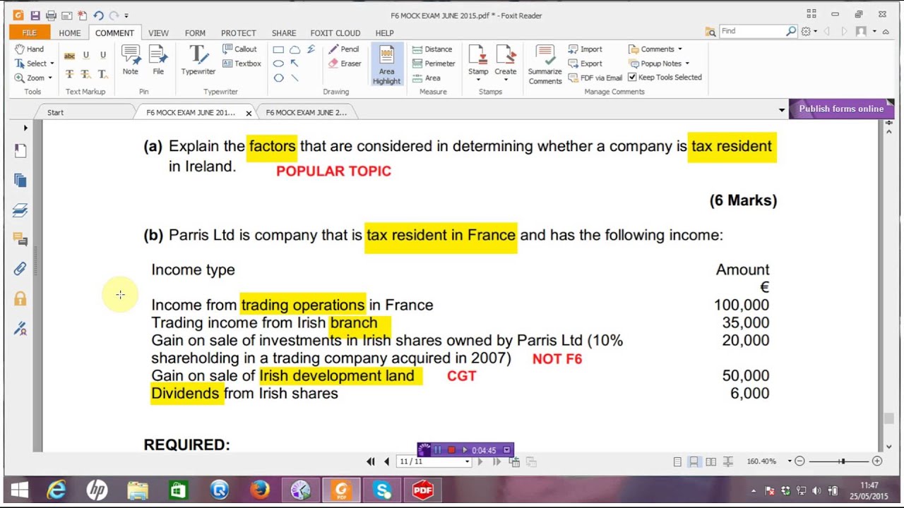 F6 TAXATION MOCK EXAM Q5 COMPANY RESIDENCE