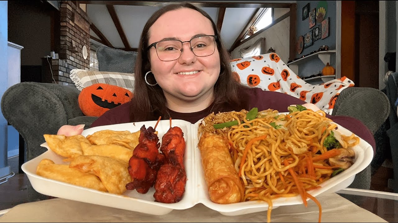 Китайская кухня MUKBANG | Крабовые рангуны, овощной ло-мейн, яичный рулет, курица терияки и жарен...