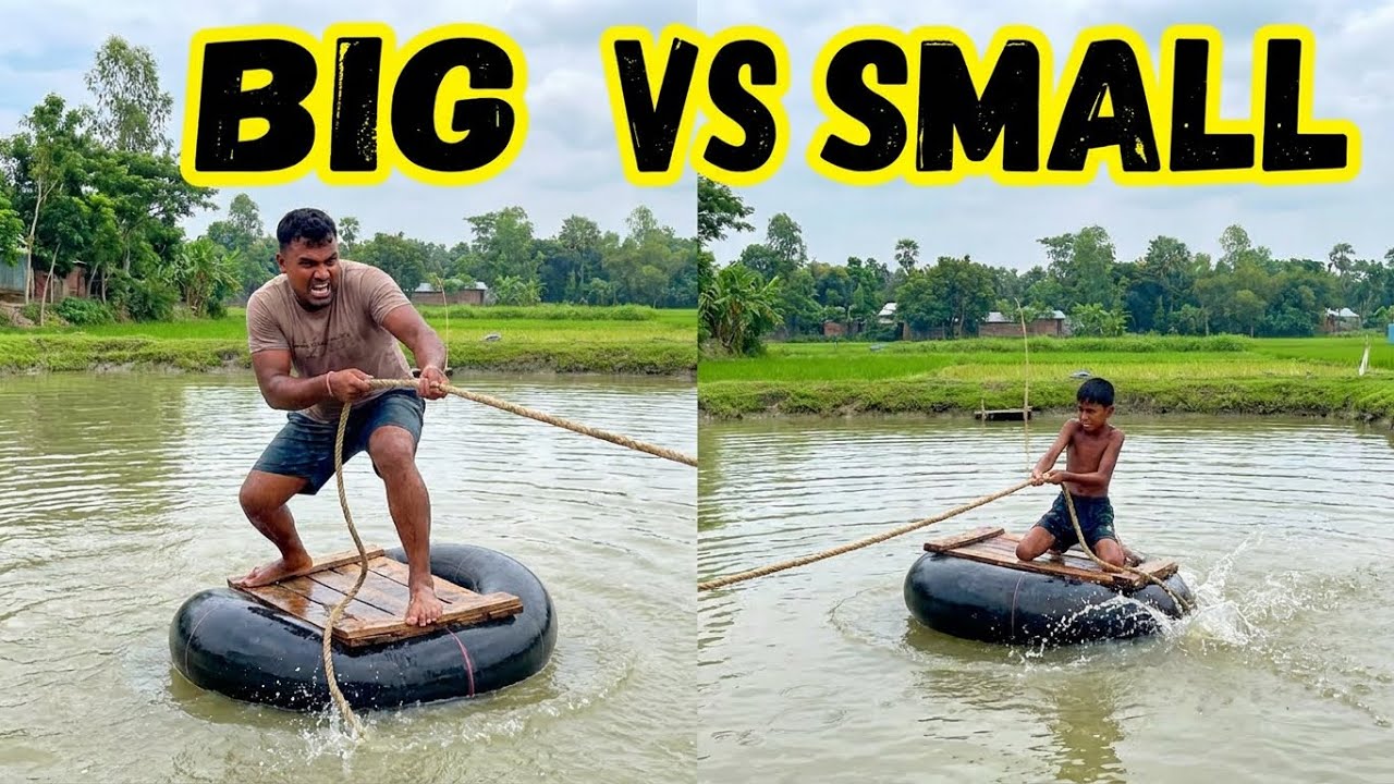 Ultimate Village Obstacle Course! Tube Boat & Bamboo Bridge Challenge! (Win Prize)