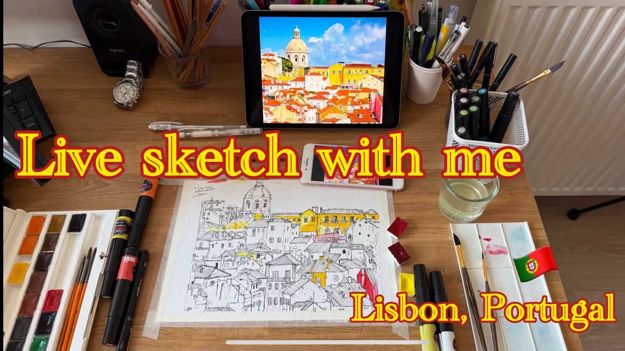 Sketching Lisbon, Portugal Live | Part 1 (Line Art Only)
