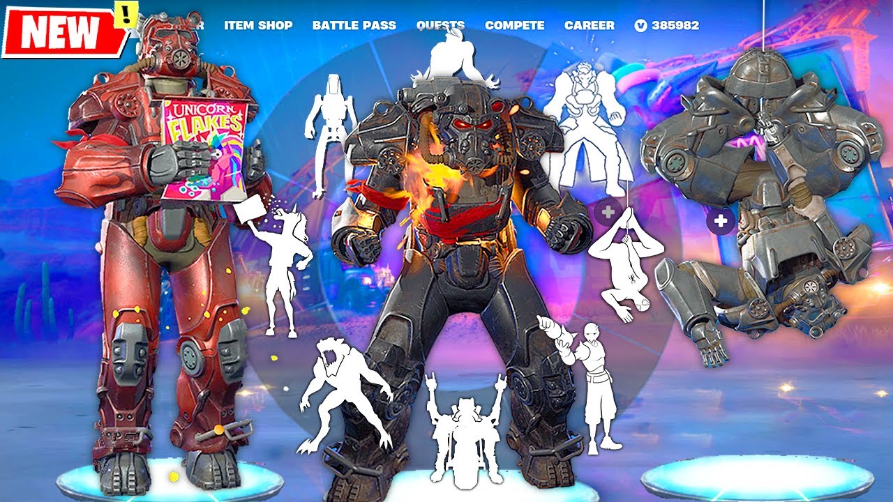 Силовая броня T-60 из Fortnite Fallout демонстрирует ВСЕ встроенные эмоции и забавные танцы.