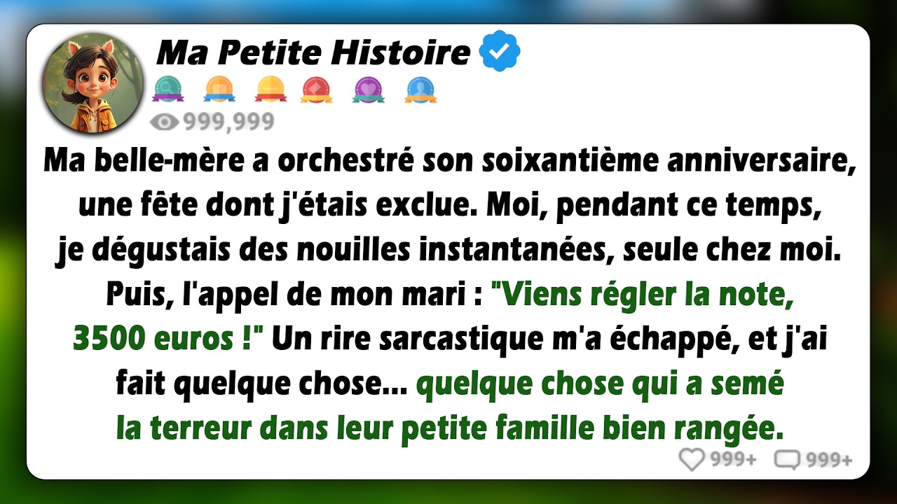 Ma belle-mère fête ses 60 ans sans m'inviter. Alors que je mange des nouilles à la maison, mon mari