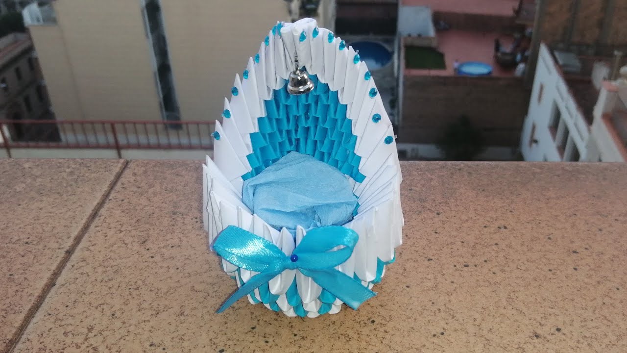 Cuna en origami 3d para recuerdos de baby shower