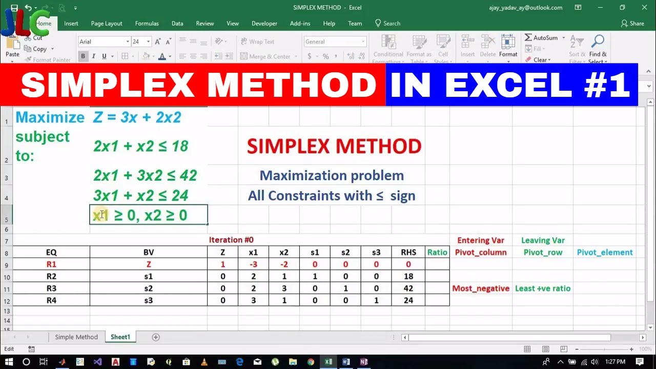 [SYSTEM MATHEMATICS]-[LPP #1]-SIMPLEX METHOD SOLUTION IN EXCEL