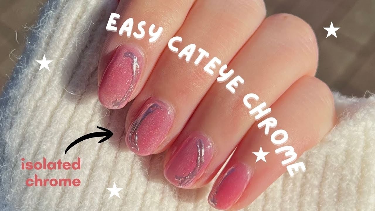 easy cat eye nails ✨ silver chrome | simple & short, daiso/shein