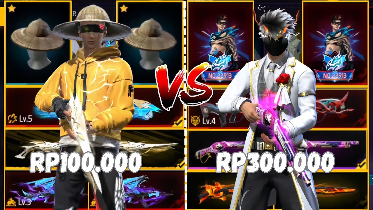 REVIEW AKUN FF HARGA 100.000 VS 300.000!! ADA SG REAPER + SET SEREM🥶🔥