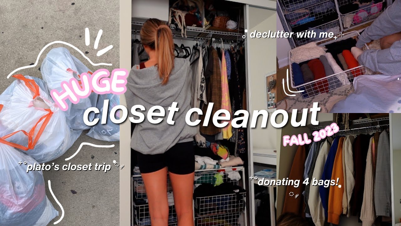 HUGE CLOSET CLEANOUT 2023 ⁺🧺₊.🧸⁺ decluttering, organizing, & trip to plato's closet 🤎