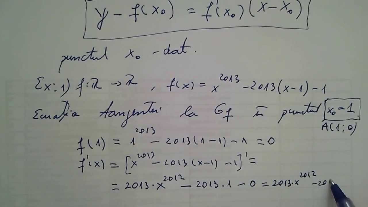 Ecuatia tangentei la graficul functiei intr-un punct dat