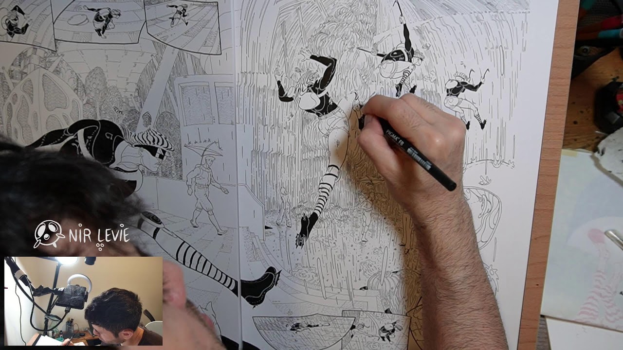Working on new comic pages (silent stream).