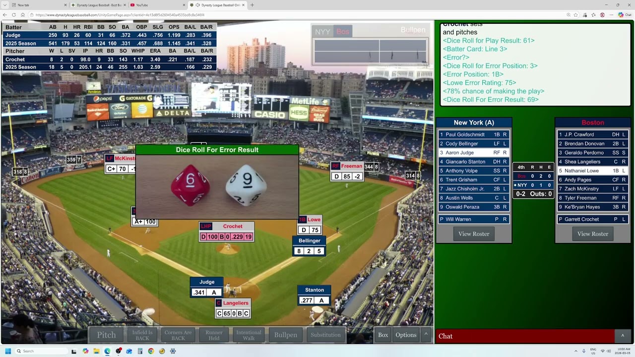 Game 65 New York Yankees vs Boston Mob, MLB vs Me 2025 Dynasty League Baseball Replay