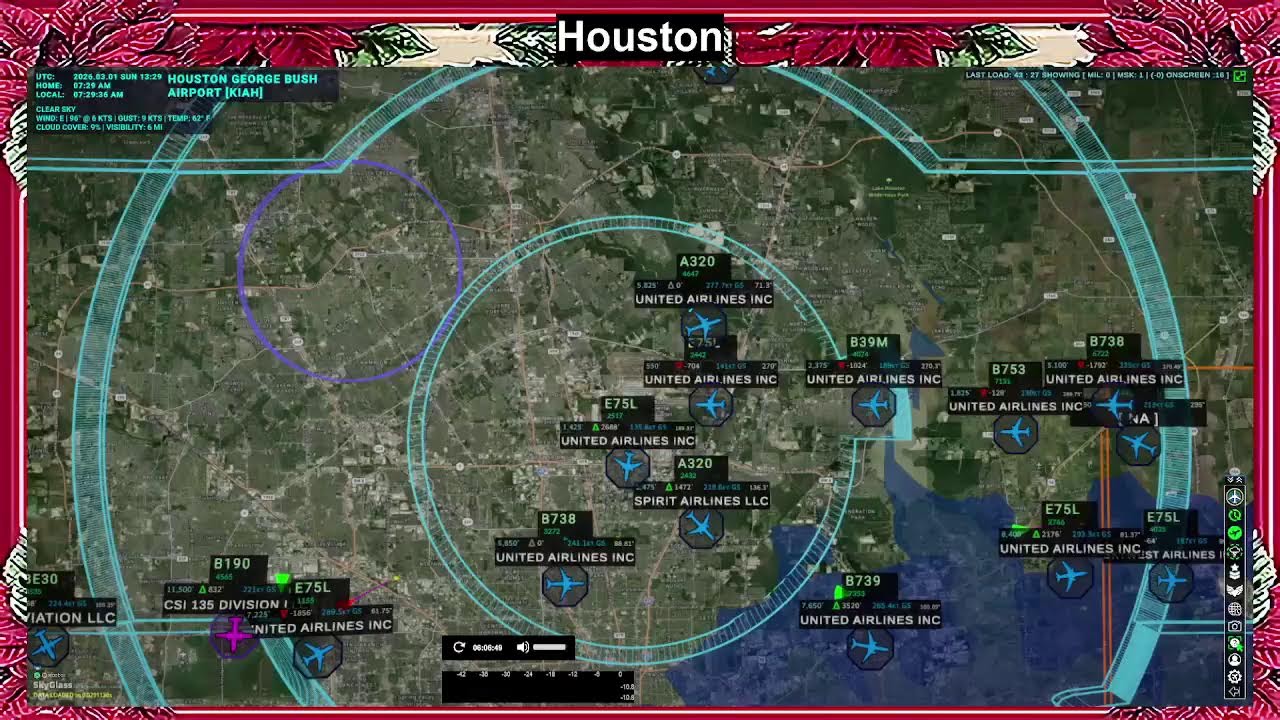 KIAH | SkyGlass Real-Time Air Traffic Radar • LiveATC Audio • Ambient Aviation