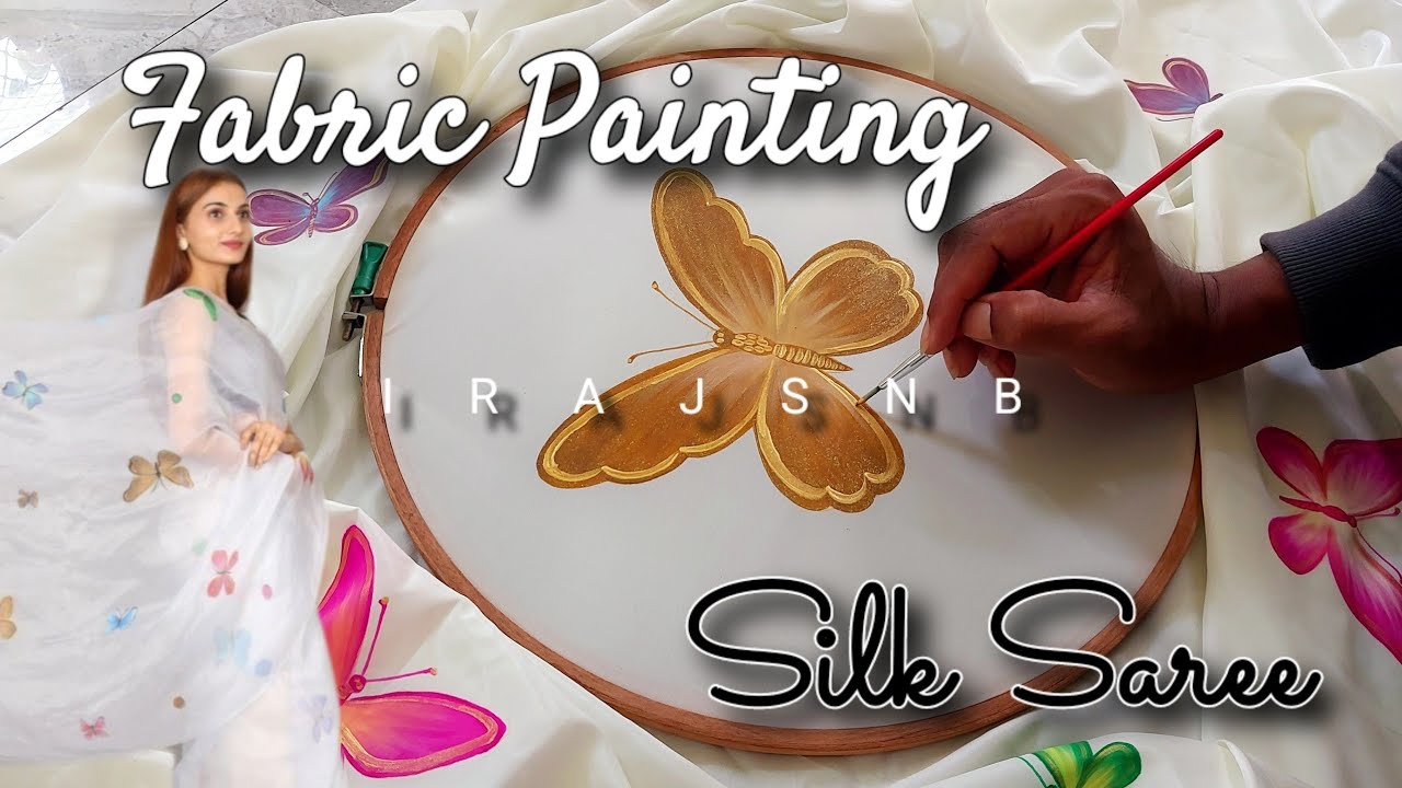 #6video || Beautiful butterfly 🦋 painting on Silk Saree || Fabric Painting tutorial || IrajSNB