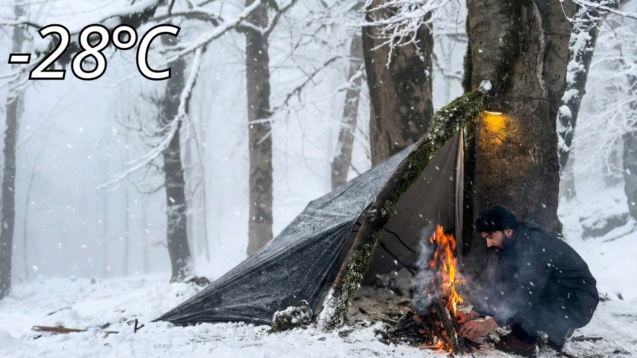 Surviving a BLIZZARD: 48 Hours Solo Winter Camping & Hot Shelter ASMR