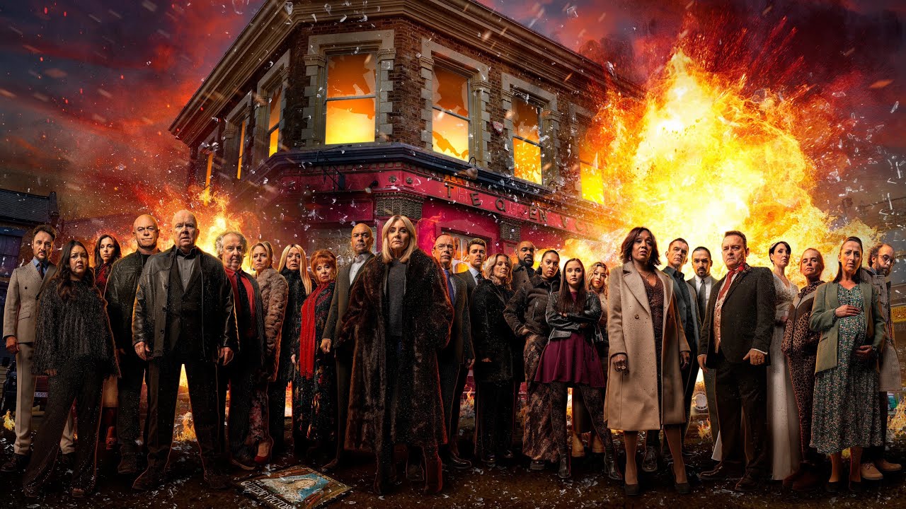 Eastenders Ravi breaks the window as grant and Jack helps everyone get out of the vic scene
