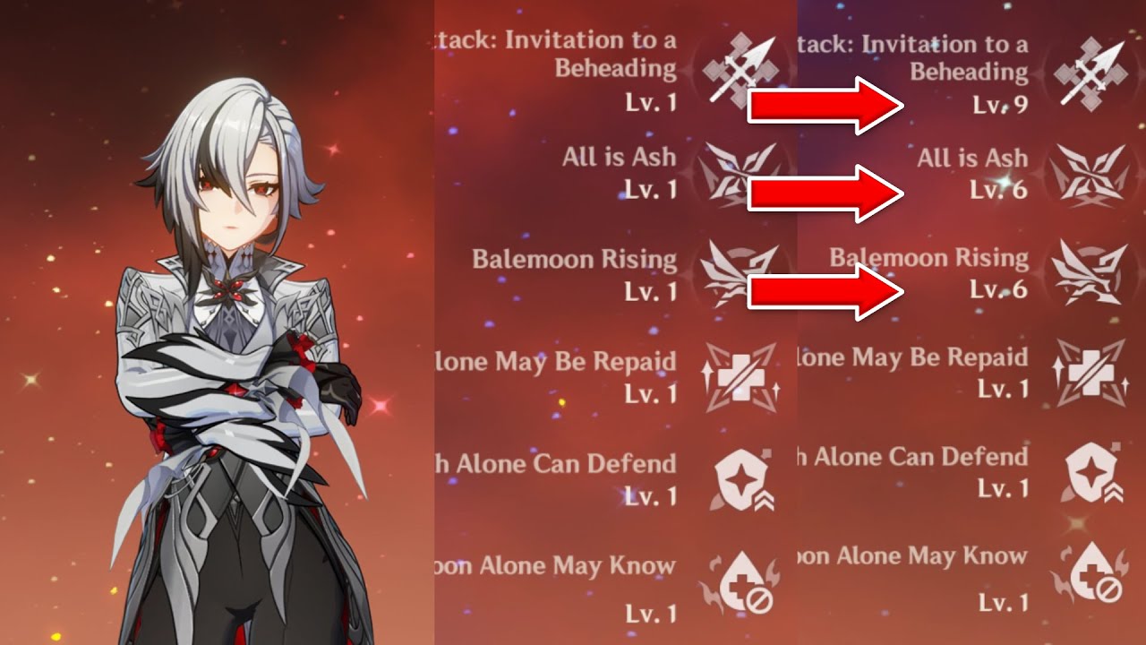 Arlecchino Talent Lv.1 to Lv.9 Comparison