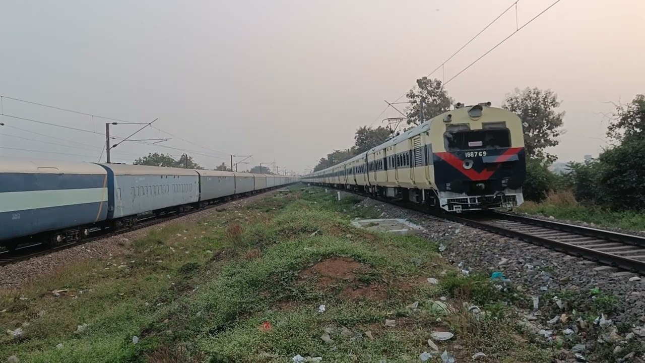 MEMU overtakes Wag12B!!! Goods Vs. Passenger Train/Train2bhubaneswar/Indian Railways/Train Videos 