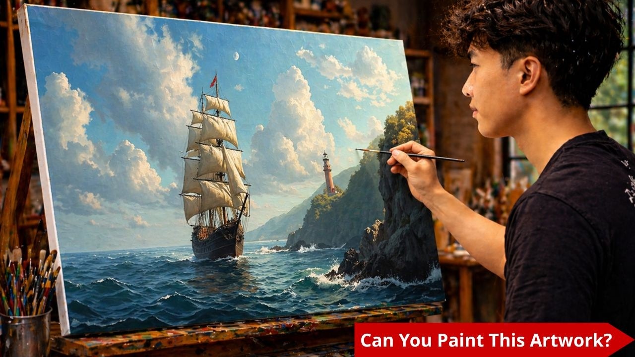🎨 Can You Paint This Epic Sailing Ship? Easy Ocean Acrylic Tutorial for Beginners | #090