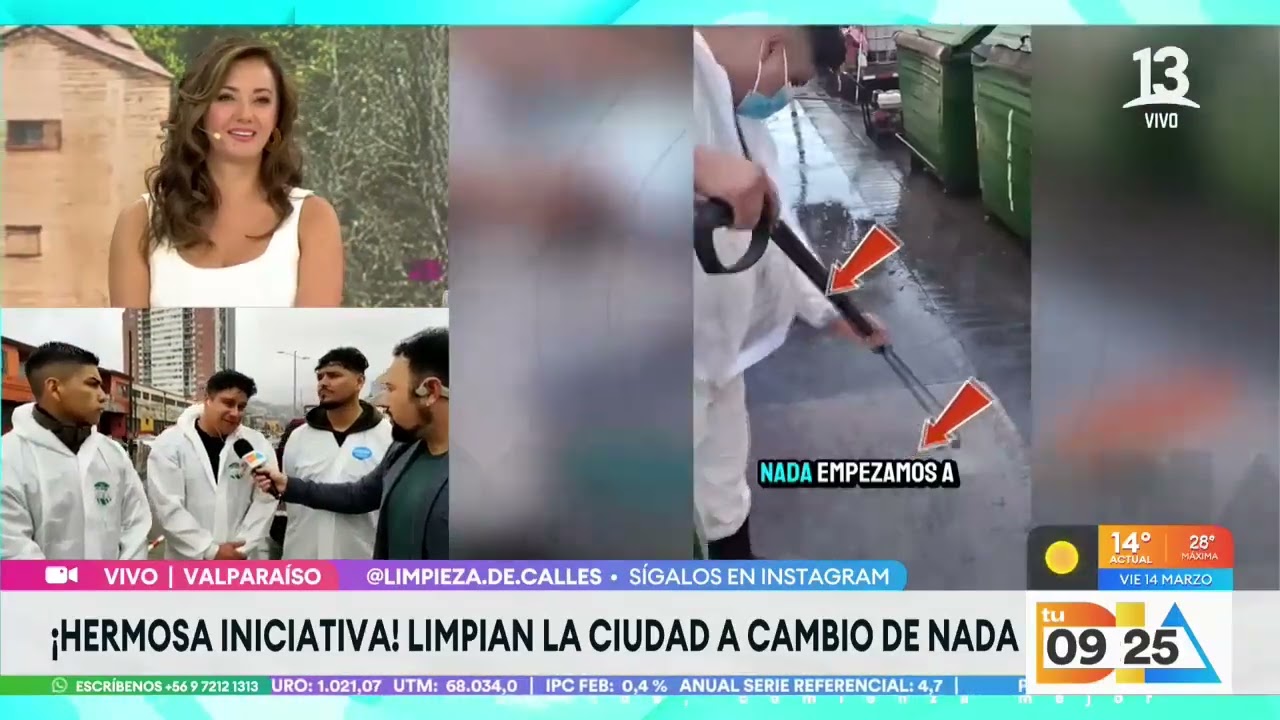 Jóvenes voluntarios limpian calles de Valparaíso con 