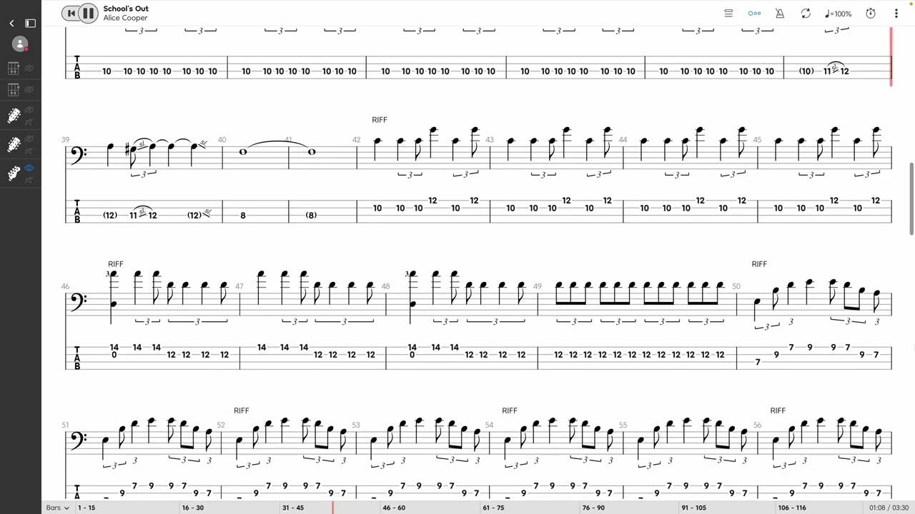 Alice Cooper - School's Out (BASS TAB PLAY ALONG)