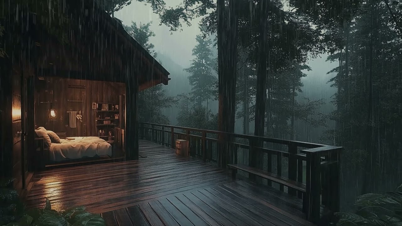 Gentle Forest Rain at a Cozy Cabin 🌲 | Peaceful Night Sounds for Deep Sleep